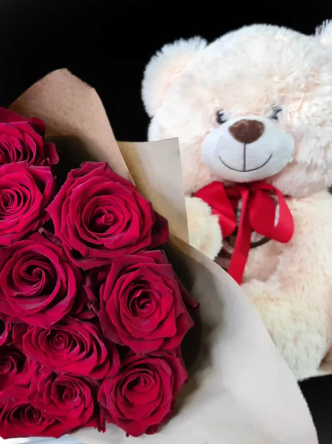 Buy 35 roses with teddy bear in Marbella