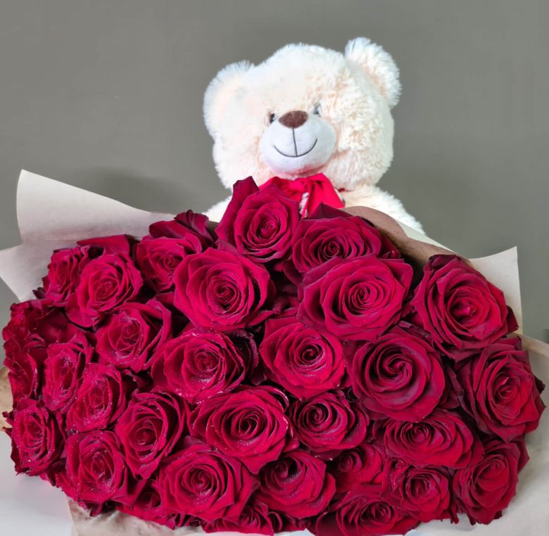 35 rosas con peluche, MyFlower, 35 roses with teddy bear