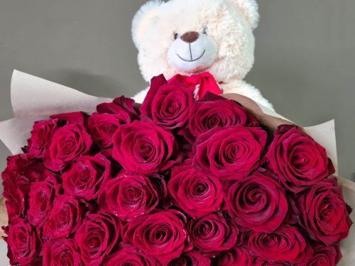 35 rosas con peluche, MyFlower, 35 roses with teddy bear